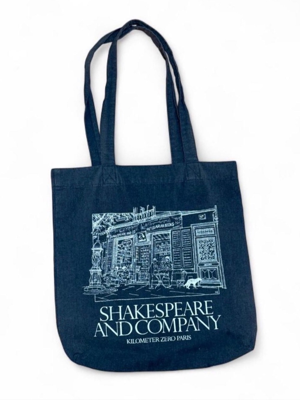 Shakespeare and Company tote bag bookstore graphic kilometer zero Paris cotton